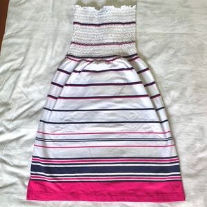 Tommy Hilfiger Ruched Striped Strapless Mini Dress